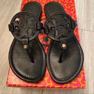 Tory Burch Black Leather Miller Sandals LN w. Box